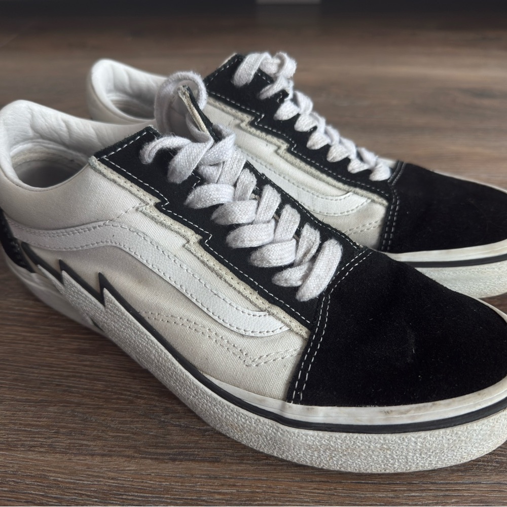 Vans Black and White Low-Top Lightning Skate Sneakers